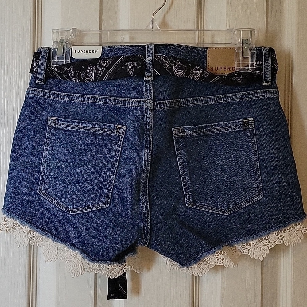 Superdry blue jean and Lace Shorts size 27 NWT - Picture 2 of 13